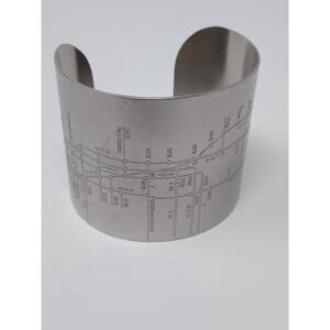 Cuff Bracelet Etched New York City Subway Map Matte Nickel Finish Slip On 2"